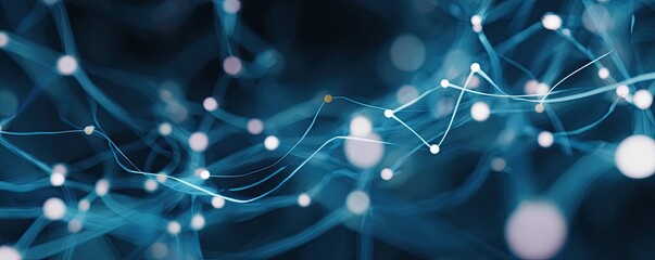 Dynamic Abstract Blue Digital Network Visualization Virtual Environment Artistic Glow Effects Modern Concept