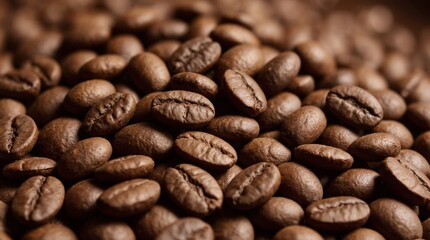 Close-up photo of roasted coffee beans with rich textures, natural oil sheen, and deep brown tones. Perfect for coffee packaging, branding, and cafe-related design projects.