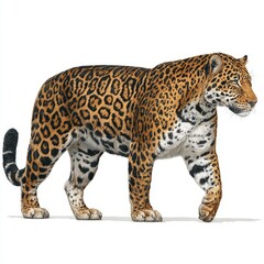 Naklejka premium A majestic jaguar walking with confidence and grace, showcasing its beautiful spots and powerful physique