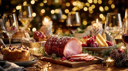 Luxury Christmas Dinner Table with Holiday Feast and Decorations