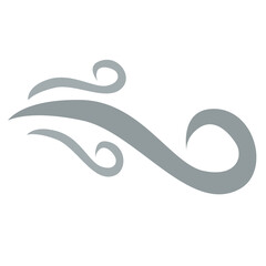 Flat vector wind swirl icon in gray, representing air movement, breeze, or weather-related design elements.