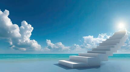 Obraz premium Digital trail of linked icons climbing toward a bright horizon, symbolizing the journey of team success