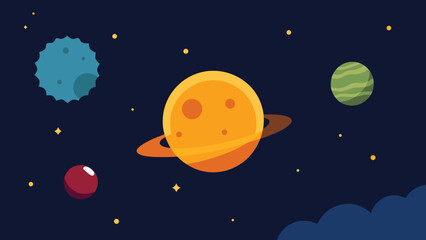 Naklejka premium Cartoon Planets and Rings in Space with Starry transparency background and Clouds stars galaxy