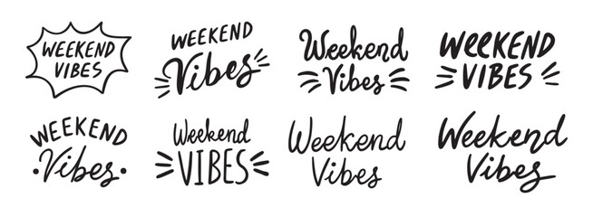 Weekend Vibes text lettering. Hand drawn vector art element set.