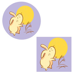 Cute Rabbit and Moon Clipart Set – Circle and Square Cut Illustrations