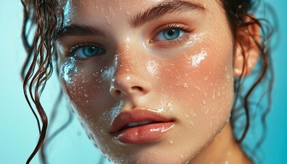 Stunning Portrait Of A Youthful Woman With Dewy And Shiny Skin - Capturing Beauty And Radiance In Every Detail.