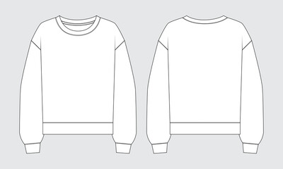 Long sleeve sweatshirt technical drawing template for ladies