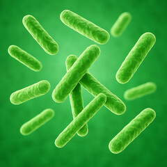 Green Bacilli in Motion &ndash; Abstract 3D Bacteria Composition with Unique Arrangement for Scientific and Creative Use