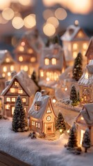 Fototapeta premium Miniature Christmas Village with Snow and Lights