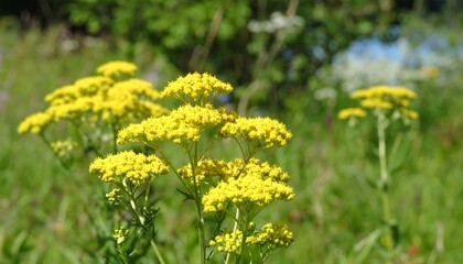 Obraz premium Close-up of yellow wildflowers in a meadow