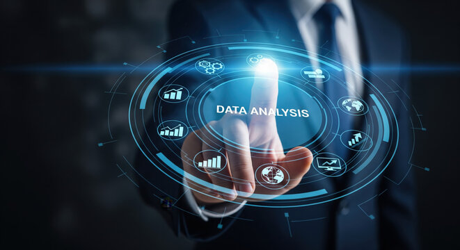 Business Intelligence A visionary's touch activating data analysis for strategic insights, transforming data into actionable business intelligence.