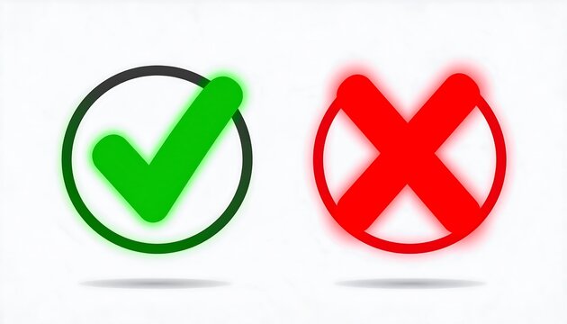 Two simple icons, a green checkmark and a red cross