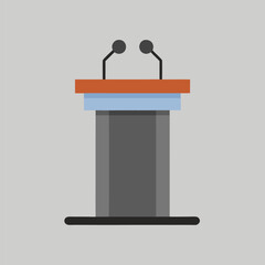 3d render of a metallic microphone icon on a tribune symbol, a vector illustration of a speech podium with a microphone