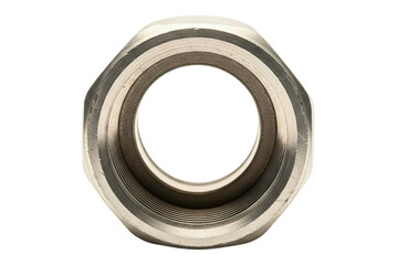 Metal hex nut with internal threading isolated on a transparent background