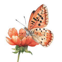 Butterfly Flower, watercolor illustration vector, isolated on a white background.