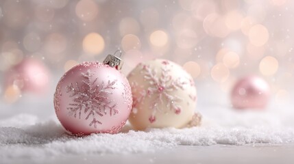 Pastel Christmas Balls with Bokeh Light Background