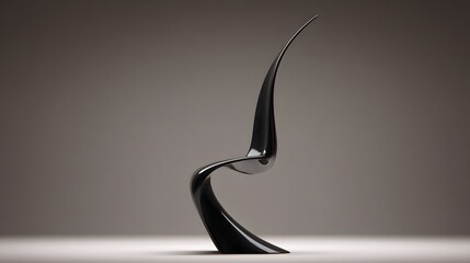 A sleek, modern chair with flowing, organic lines commands attention in a muted gray-toned  setting.