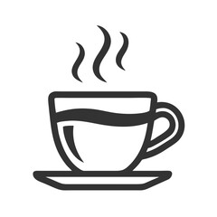 Minimalist black coffee cup on saucer with steam rising  