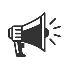 Megaphone icon in black design with sound waves  