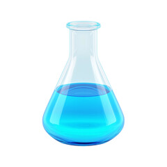 Erlenmeyer flask with blue liquid isolated on transparent background