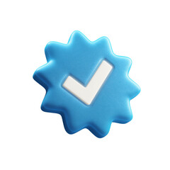 Blue verification badge icon with white checkmark provides visual confirmation for marketing material.