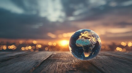 World Globe in Morning Light Representing Global Connection