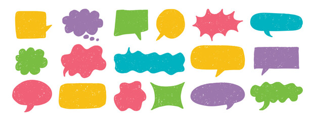 speech bubble texture chalk pencil doodle set. Crayon speech bubble frame, comic talk balloon Grunge colorful collection.
