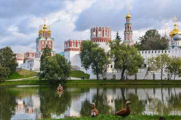Novodevichy Monastery in Moscow on a summer evening.