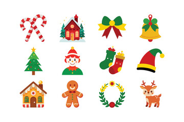 Christmas Ornament Vector Collection with Holiday Decorative Elements, Gifts, Lights, Tree and Seasonal Festive Icons