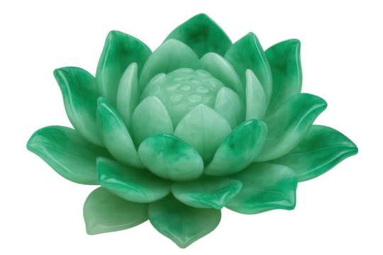 Jade lotus flower sculpture representing purity, enlightenment, and rebirth with transparent background