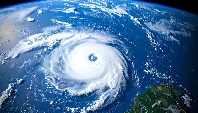 A hurricane swirling over the ocean