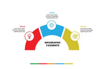 Circular 3-step infographic template with modern arcs. Ideal for presenting interconnected ideas, processes, or key elements. Fully editable