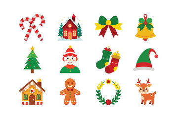 Merry Christmas Clipart Collection Featuring Santa Claus, Elf, Holiday Lights, Christmas Tree and Decorative Gifts