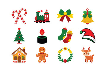 Merry Christmas Graphic Bundle with Seasonal Vector Art, Holiday Decorative Ornaments, Gifts and Tree Illustrations