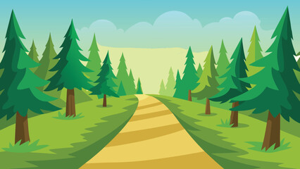 Fototapeta premium Flat Design Forest Path with Green Trees and Blue Sky nature transparency background