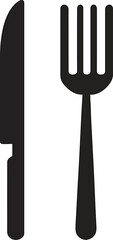 Vector art of a black silhouette of a knife and fork, symbolizing dining and eating, isolated on a white background