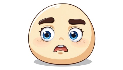 Obraz premium Cartoon character with round light brown body and friendly face. Wide open blue eyes and small nose, playful and whimsical. White background, contrasting with brown body, making colors pop.