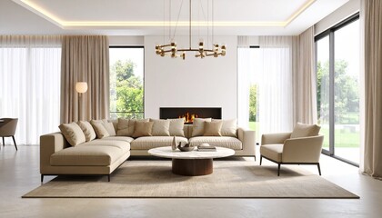 Fototapeta premium Elegant Living Room with Cream Sofa