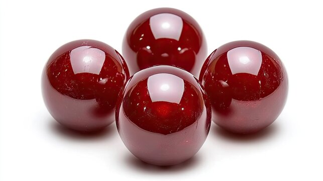 Four Shiny Red Spheres Arranged in a Pyramid Formation on White Background