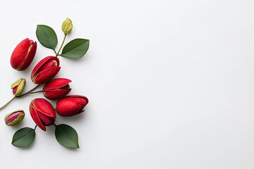 Vibrant Red Flowers and Buds on White Background