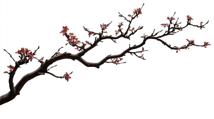 Delicate Spring Branch with Emerging Crimson Buds