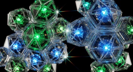 Illuminated Crystal Polyhedron Structures with Blue and Green LED Lighting