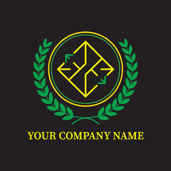 Abstract Laurel Wreath Logo with Yellow Geometric Arrows for Corporate and Business Branding