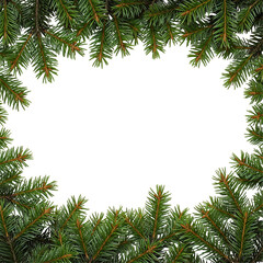 Green Pine Branch Border Forming Rectangular Frame with Blank White Center