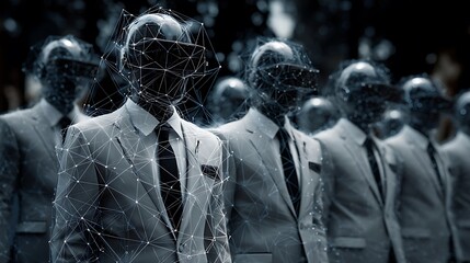 Monochrome conceptual image of a networked crowd of business professionals in virtual reality