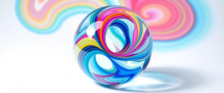 Vibrant swirling glass orb, colorful patterns on white, texture, ornament - Powered by Adobe