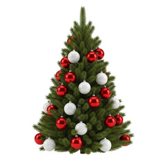 Christmas Tree with Red and White Ornaments on White Background