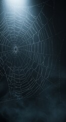Spider web with dew in foggy light