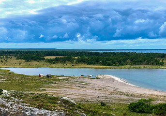 Grogarnshuvud, Grogarnsberget natural reserve view from hills, Gotland island Sweden