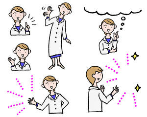 白衣の女性研究者が説明するイラスト